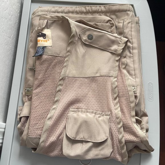 Humvee Vintage Safari Utility Vest, Lg Fishing Hunting Khaki Zipped Pockets EUC - Picture 3 of 6